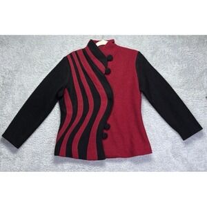 North Style Boiled Wool Asymmetrical Red Black Jacket Size S Flattering Lines
